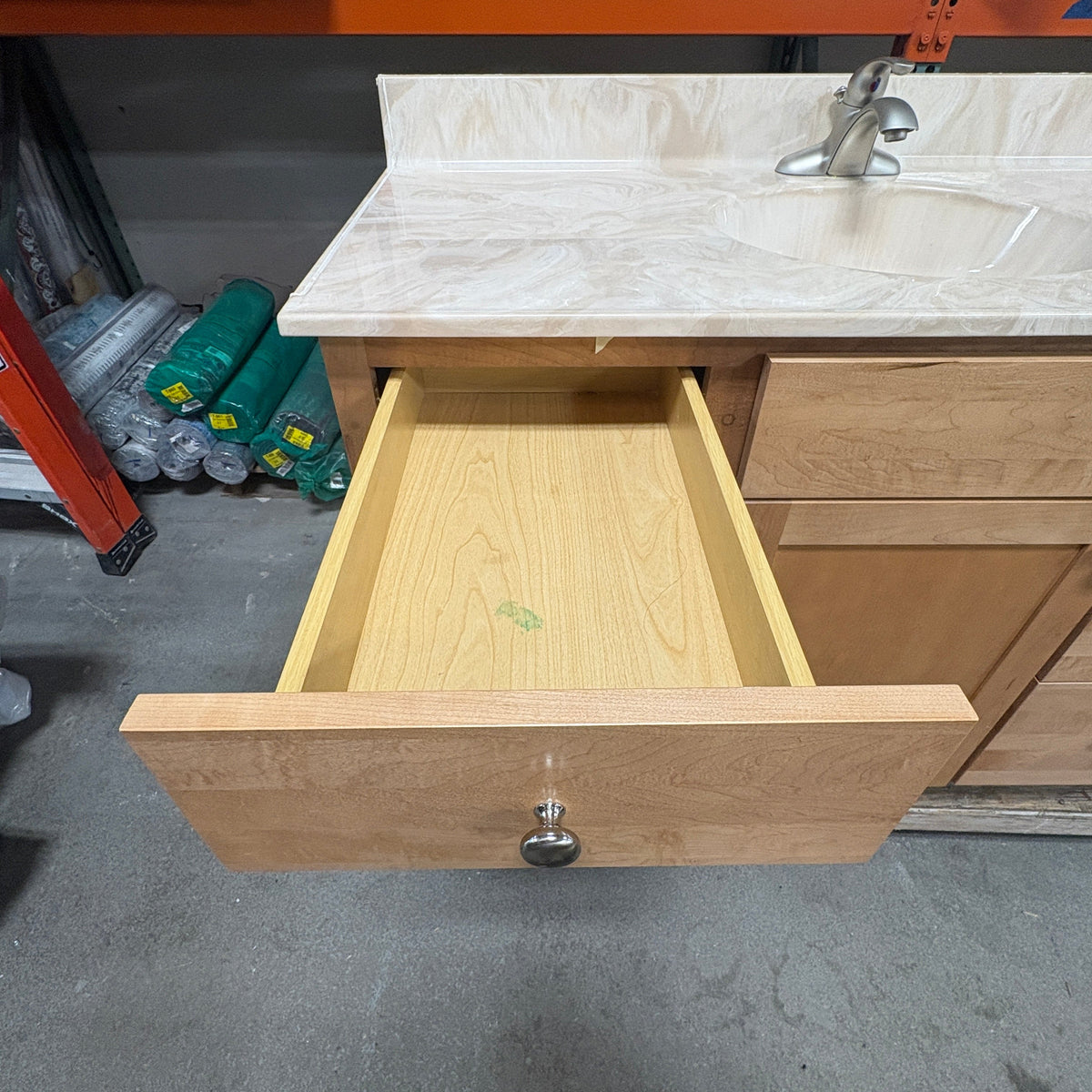 49 in Maple Vanity Set - upper left drawer pulled open showing the maple box