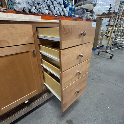 49 in Maple Vanity Set - side view with four drawers stepped open together