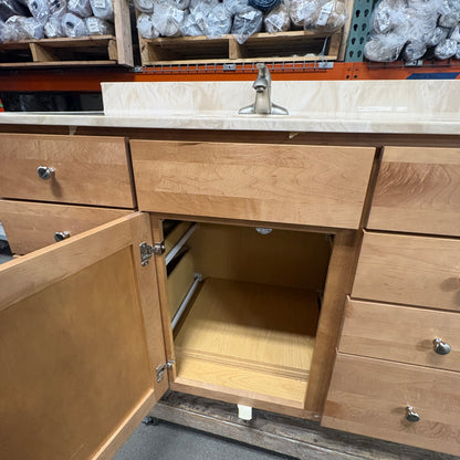 49 in Maple Vanity Set - centre cabinet door open showing the empty interior