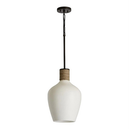 GDM Habitat for Humanity ReStore Capital Lighting White Ceramic Jug Pendant, Jute-Wrapped Neck