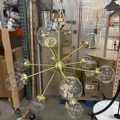 Brass Sputnik Chandelier - lower angle showing the arms, socket cups and globes from the side