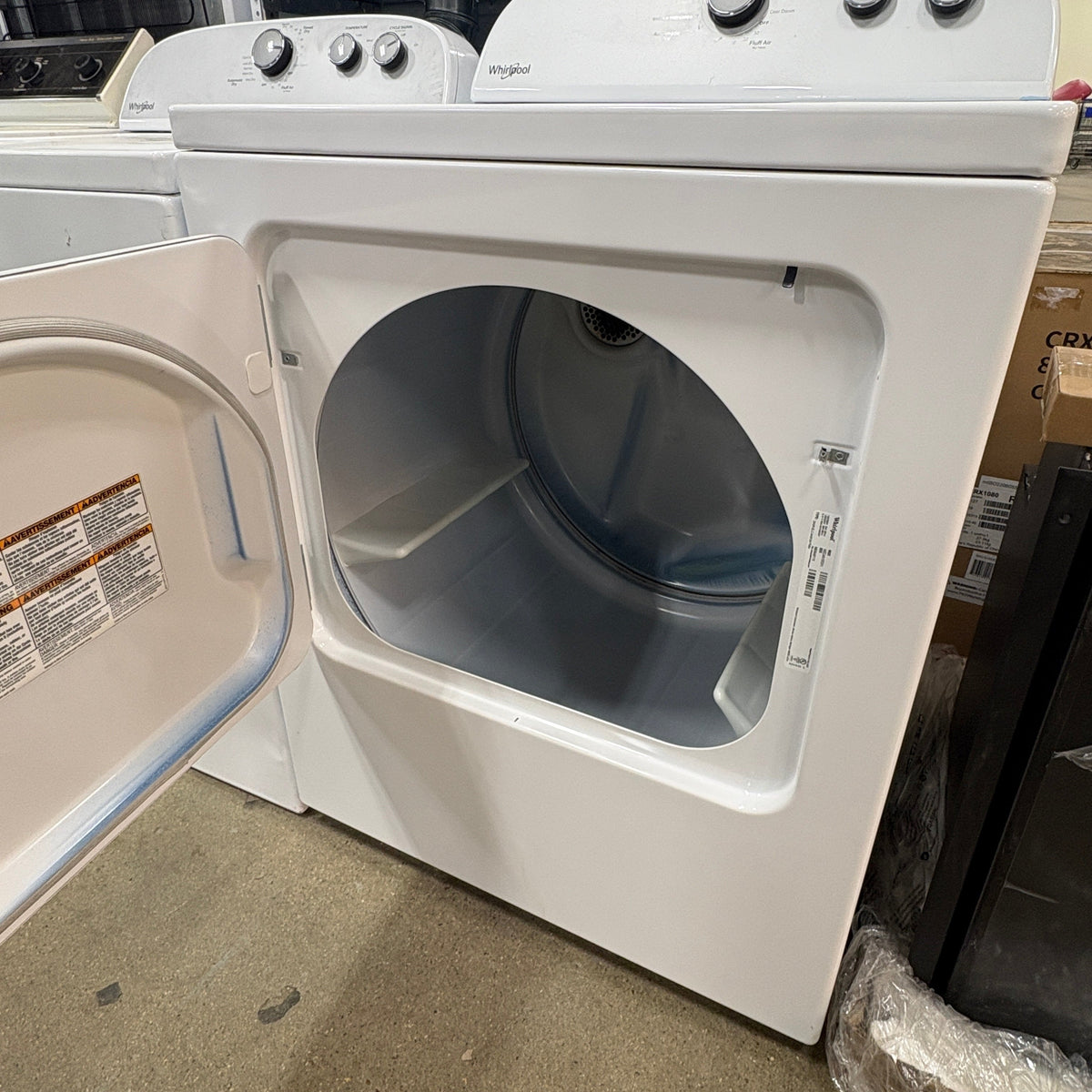 Whirlpool Auto Dry Elec Dryer - door open showing the drum and the door seal