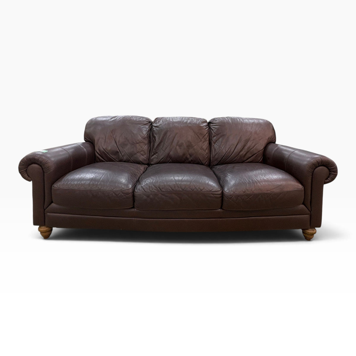 Brown Leather Rolled Arm Sofa