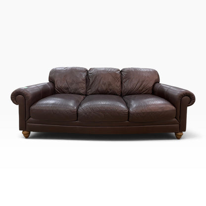 Brown Leather Rolled Arm Sofa