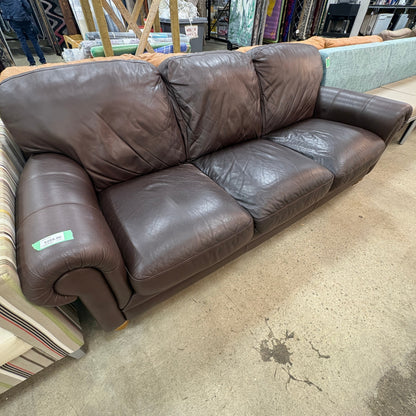 Brown Leather Rolled Arm Sofa