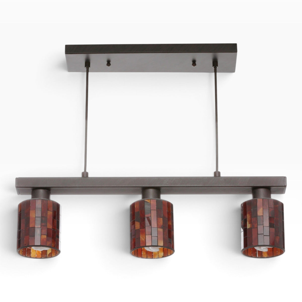 EGLO Troya 3-Light Antique Brown Linear Island Pendant with Mosaic Glass Shades