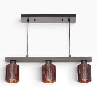 EGLO Troya 3-Light Antique Brown Linear Island Pendant with Mosaic Glass Shades