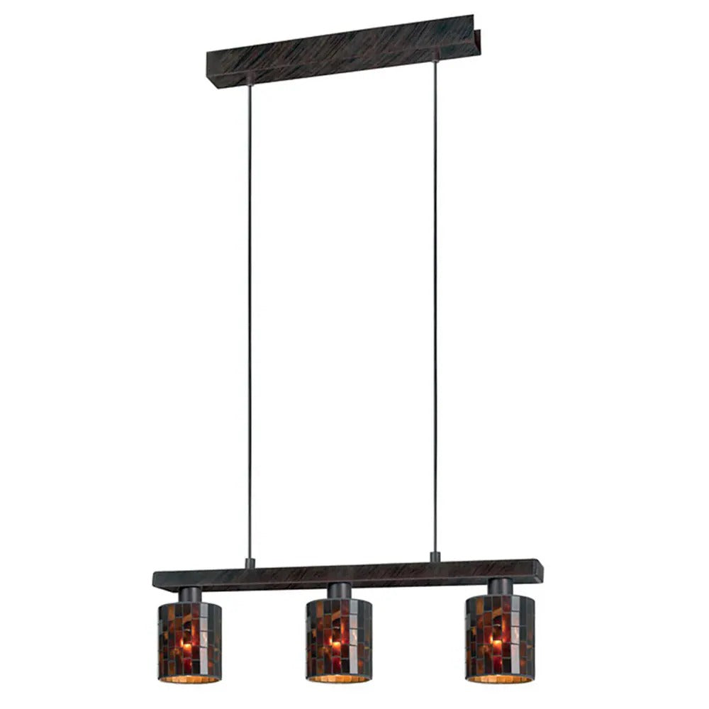 EGLO Troya 3-Light Antique Brown Linear Island Pendant with Mosaic Glass Shades
