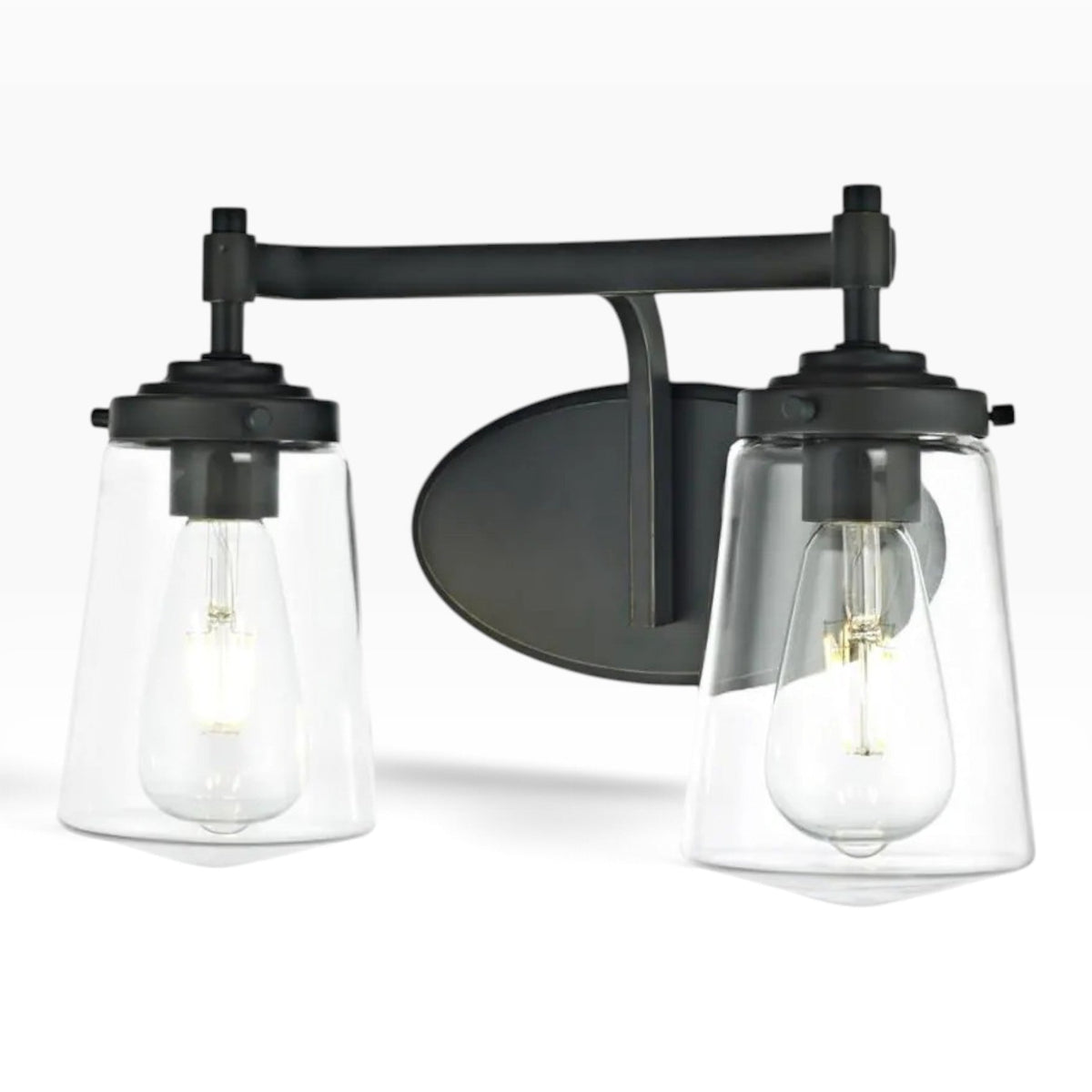 allen + roth Wyatt 2-Light Aged Bronze Vanity Bar Light with Clear Glass Shades