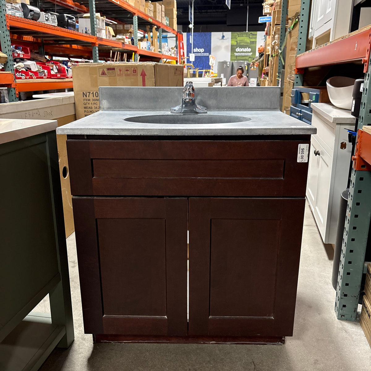 30 in Espresso Shaker 2-Door Bathroom Vanity Base Cabinet