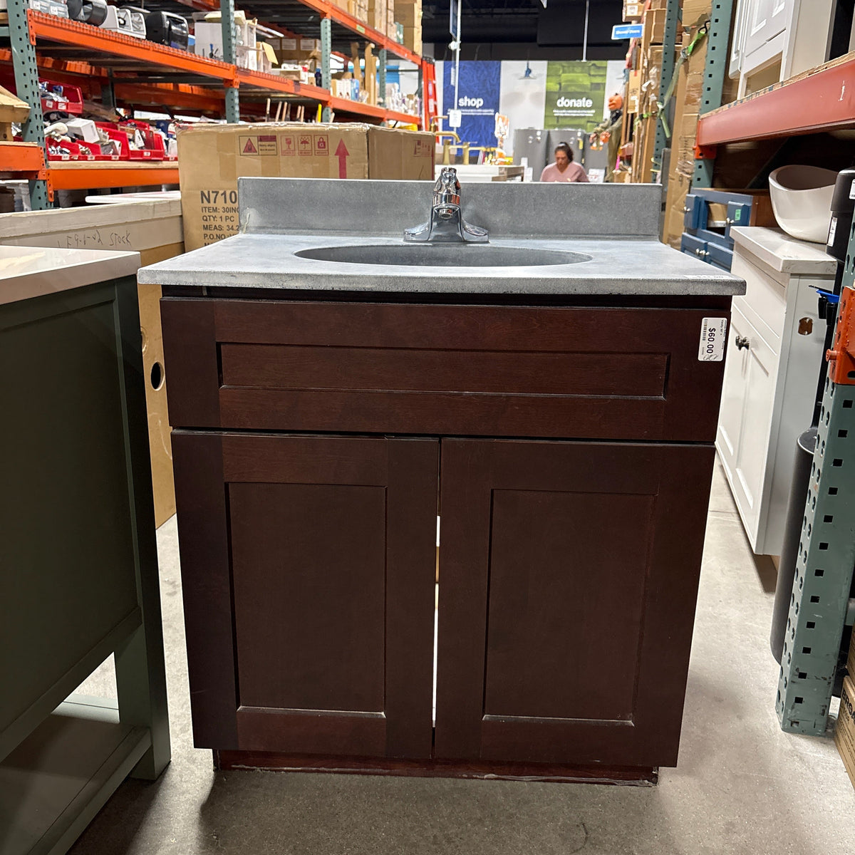30 in Espresso Shaker 2-Door Bathroom Vanity Base Cabinet