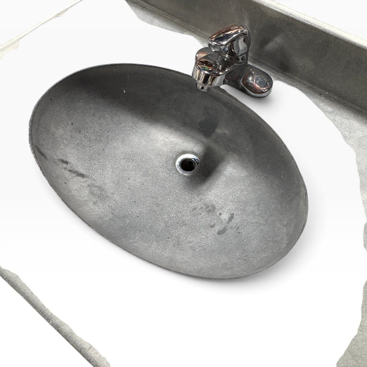 31 in grey cultured marble vanity top with integral oval bowl and chrome faucet, included with this 30 in espresso vanity base
