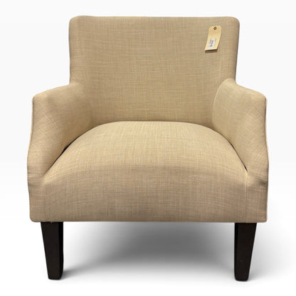Beige Linen-Look Upholstered Accent Arm Chair with Espresso Wood Legs