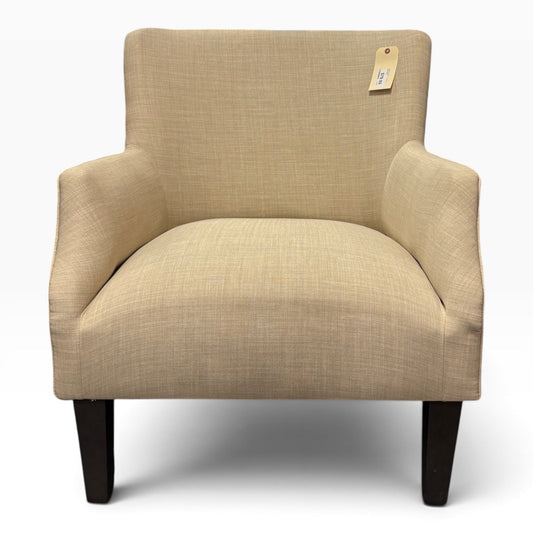 Beige Linen-Look Upholstered Accent Arm Chair with Espresso Wood Legs