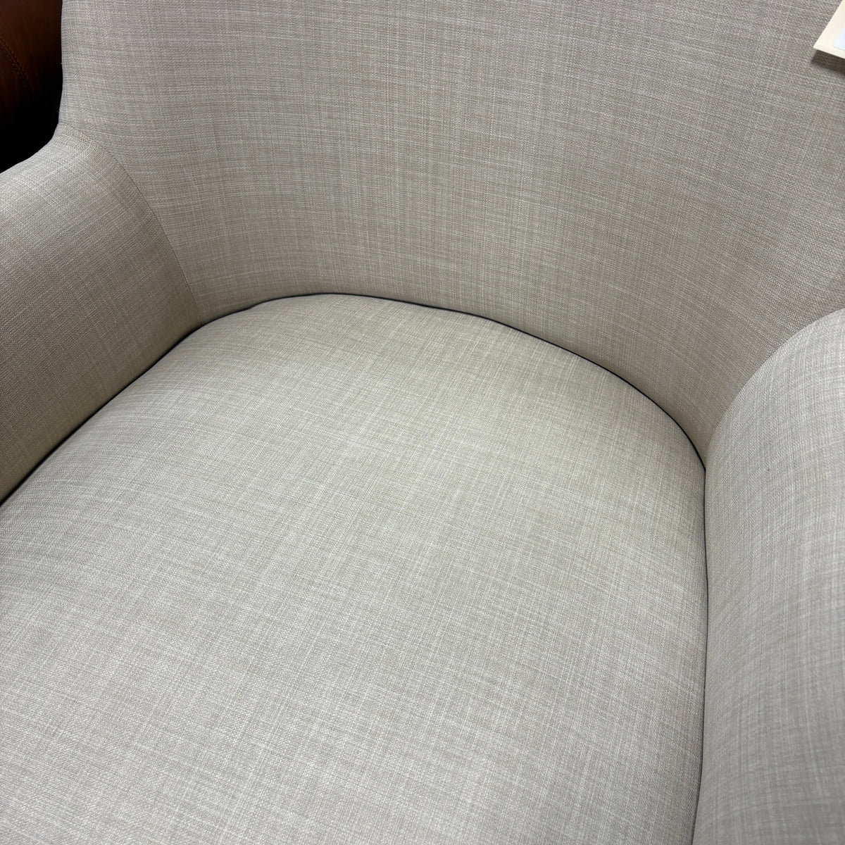 Beige Linen-Look Upholstered Accent Arm Chair with Espresso Wood Legs
