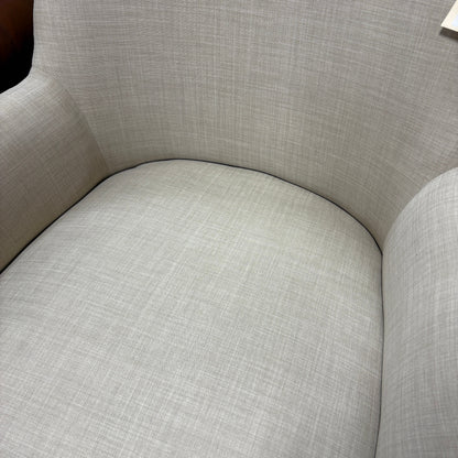 Beige Linen-Look Upholstered Accent Arm Chair with Espresso Wood Legs