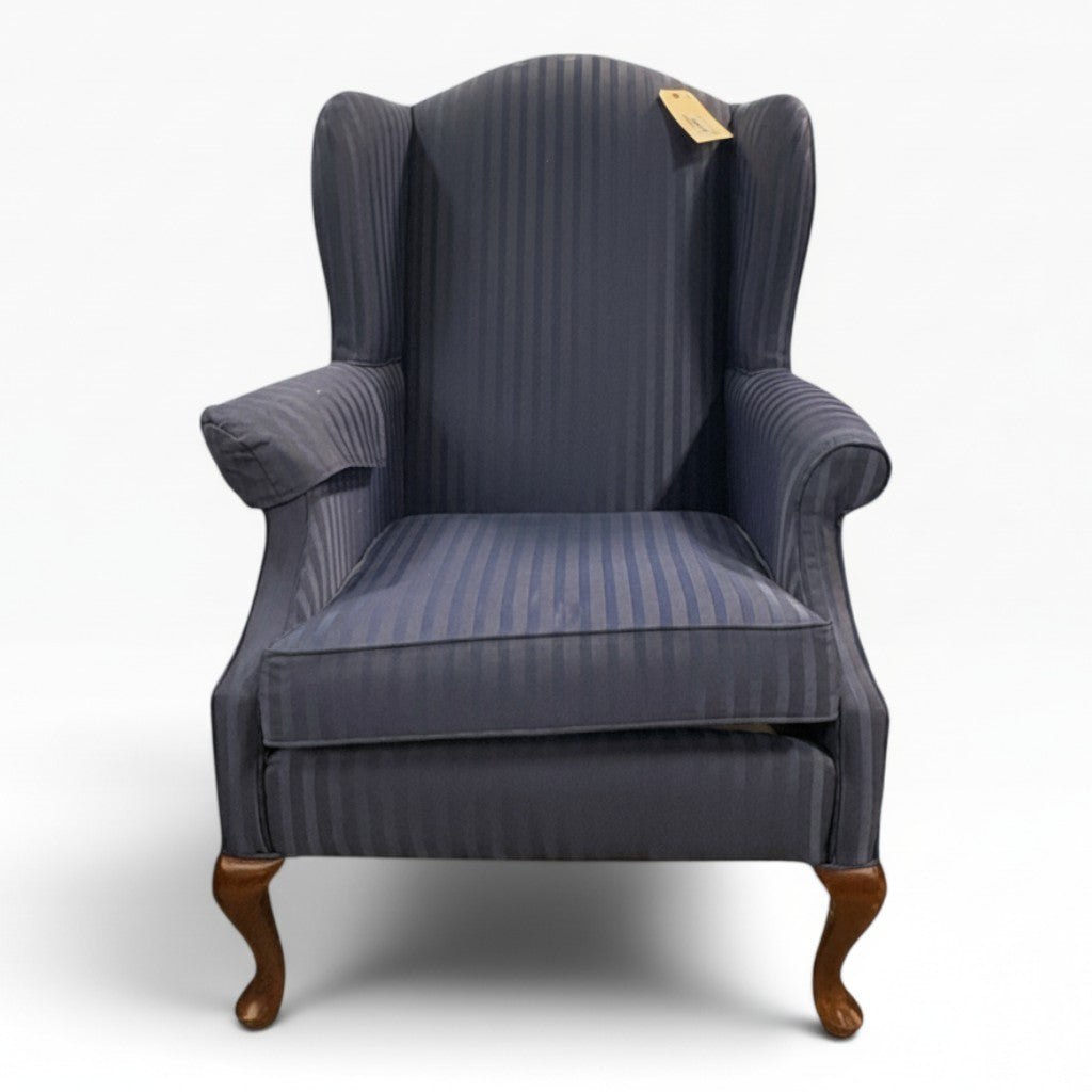 GDM Habitat for Humanity ReStore Navy Pinstripe Wingback Chair
