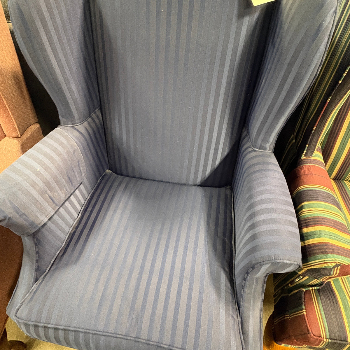 GDM Habitat for Humanity ReStore Navy Pinstripe Wingback Chair