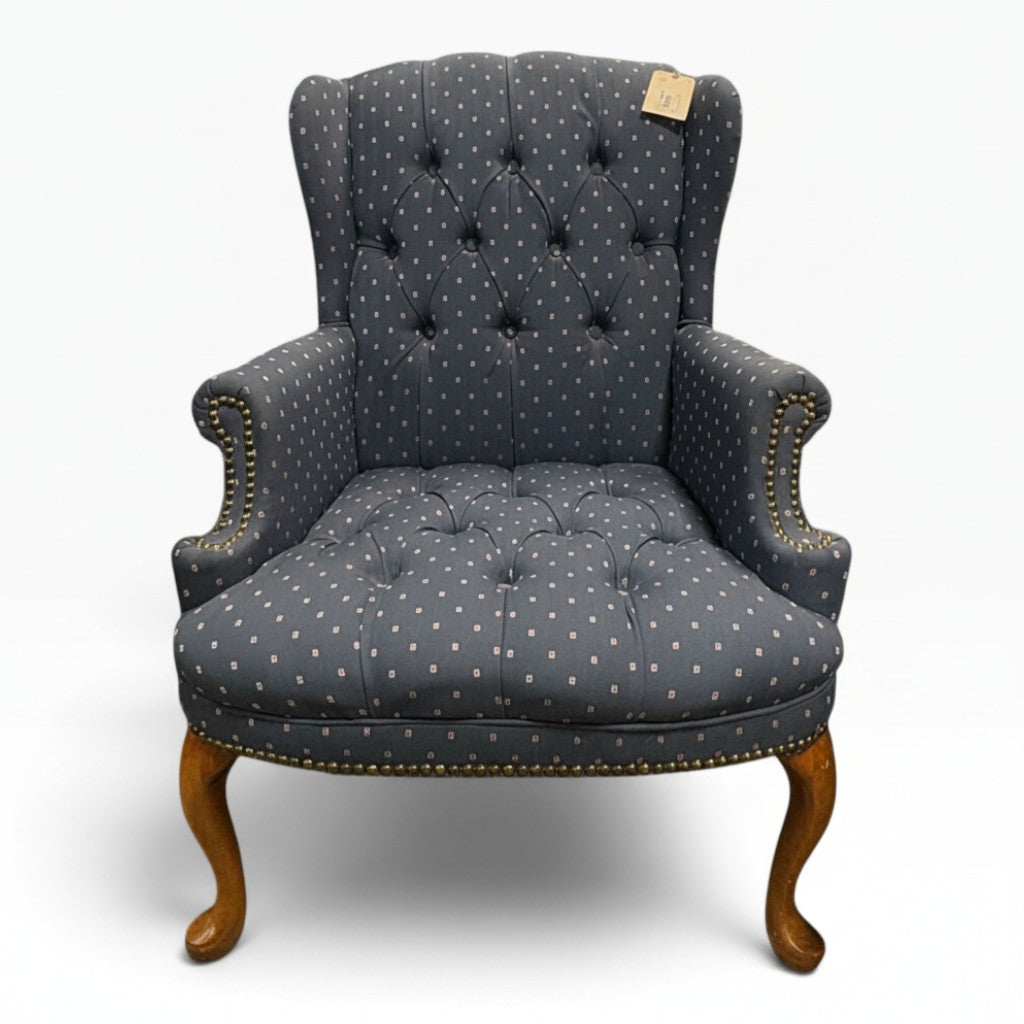 GDM Habitat for Humanity ReStore Blue Tufted Wingback Chair