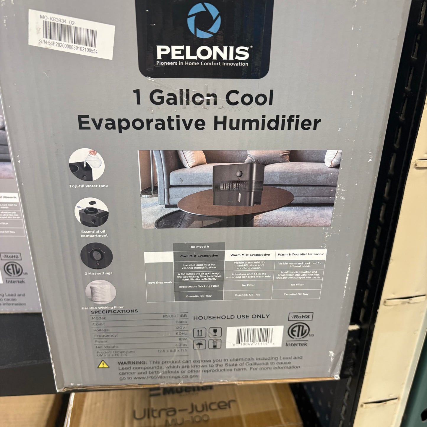 Pelonis Humidifier 1 Gal Black