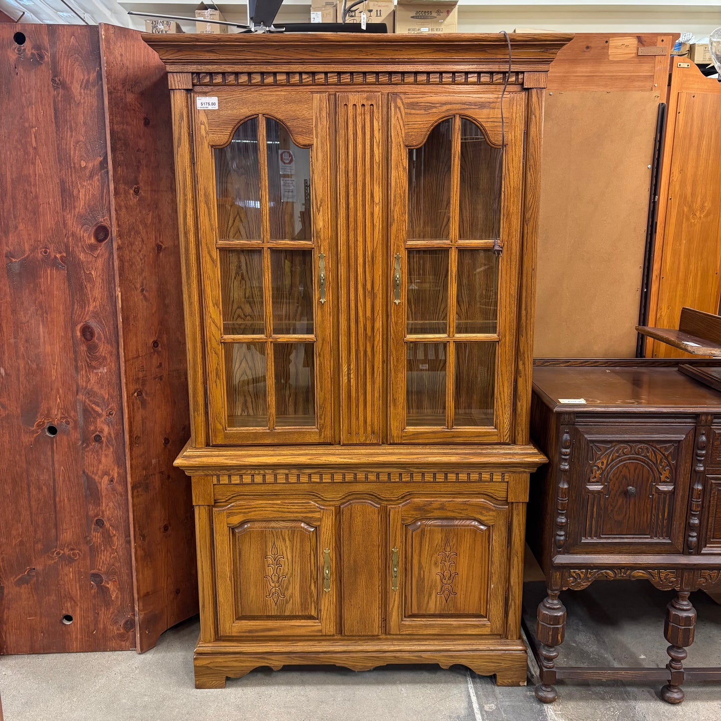 Glass Door Oak China Cabinet