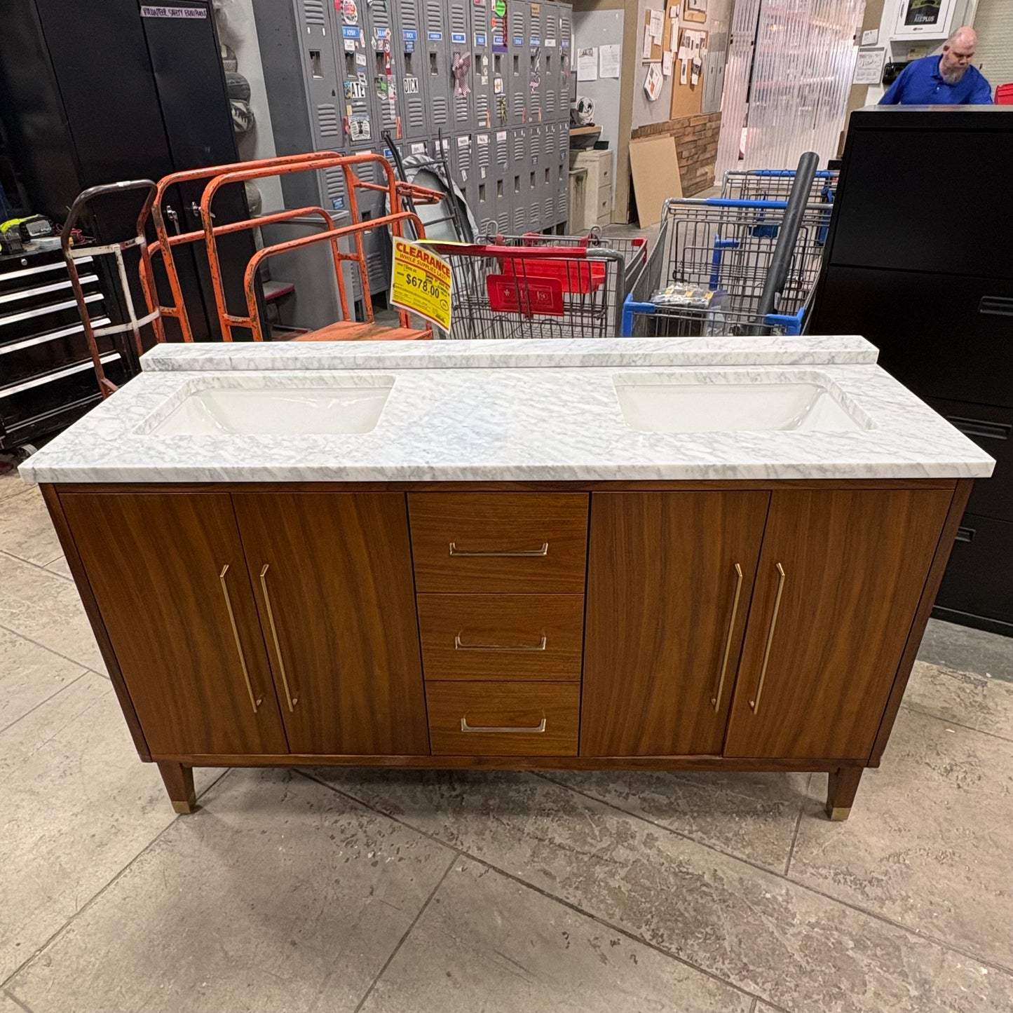 61" Walnut Vanity w/Marble Top