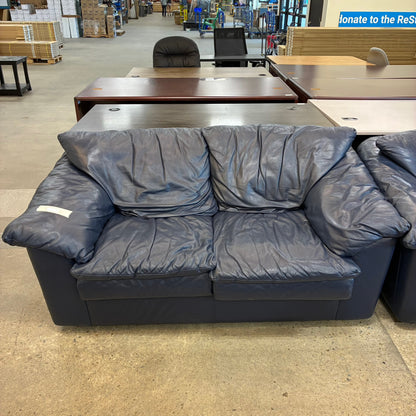 Navy Blue Leather Loveseat