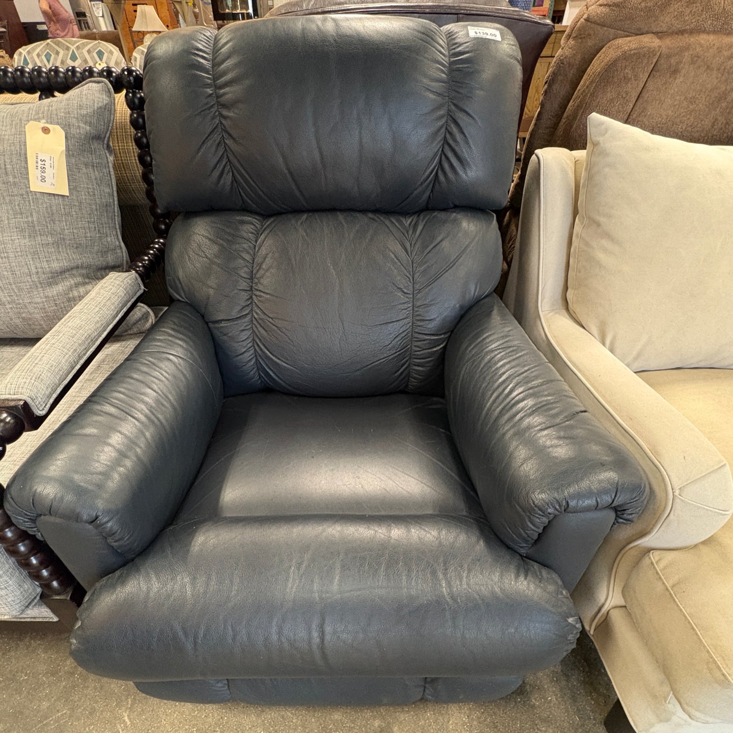 Navy Leather Recliner
