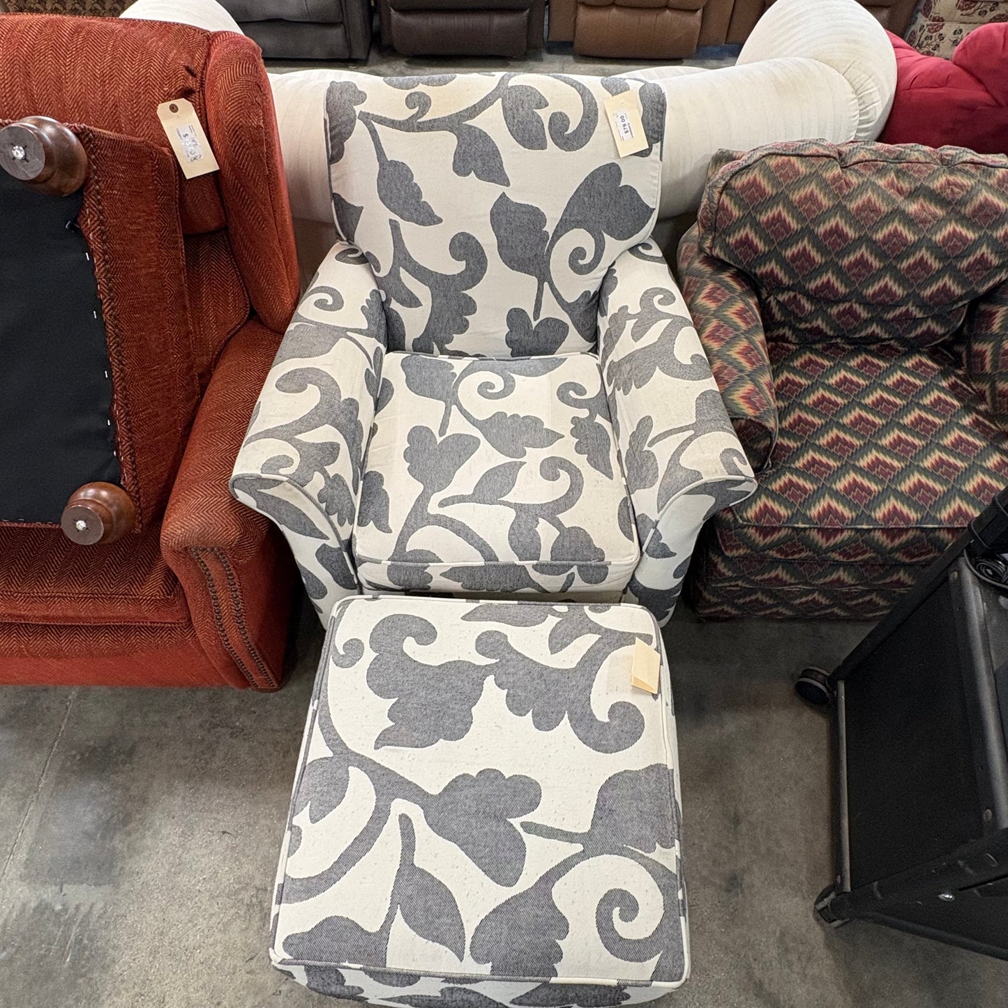 Floral  Arm Chair/ Ottoman