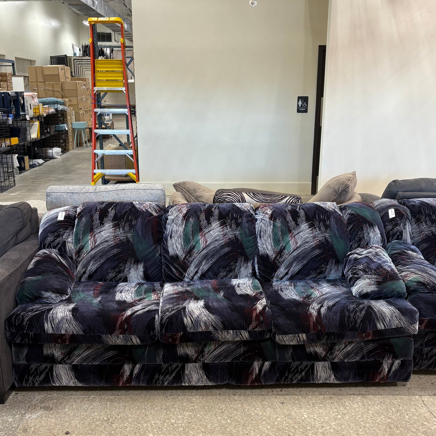 Vintage Black Velvet Sofa