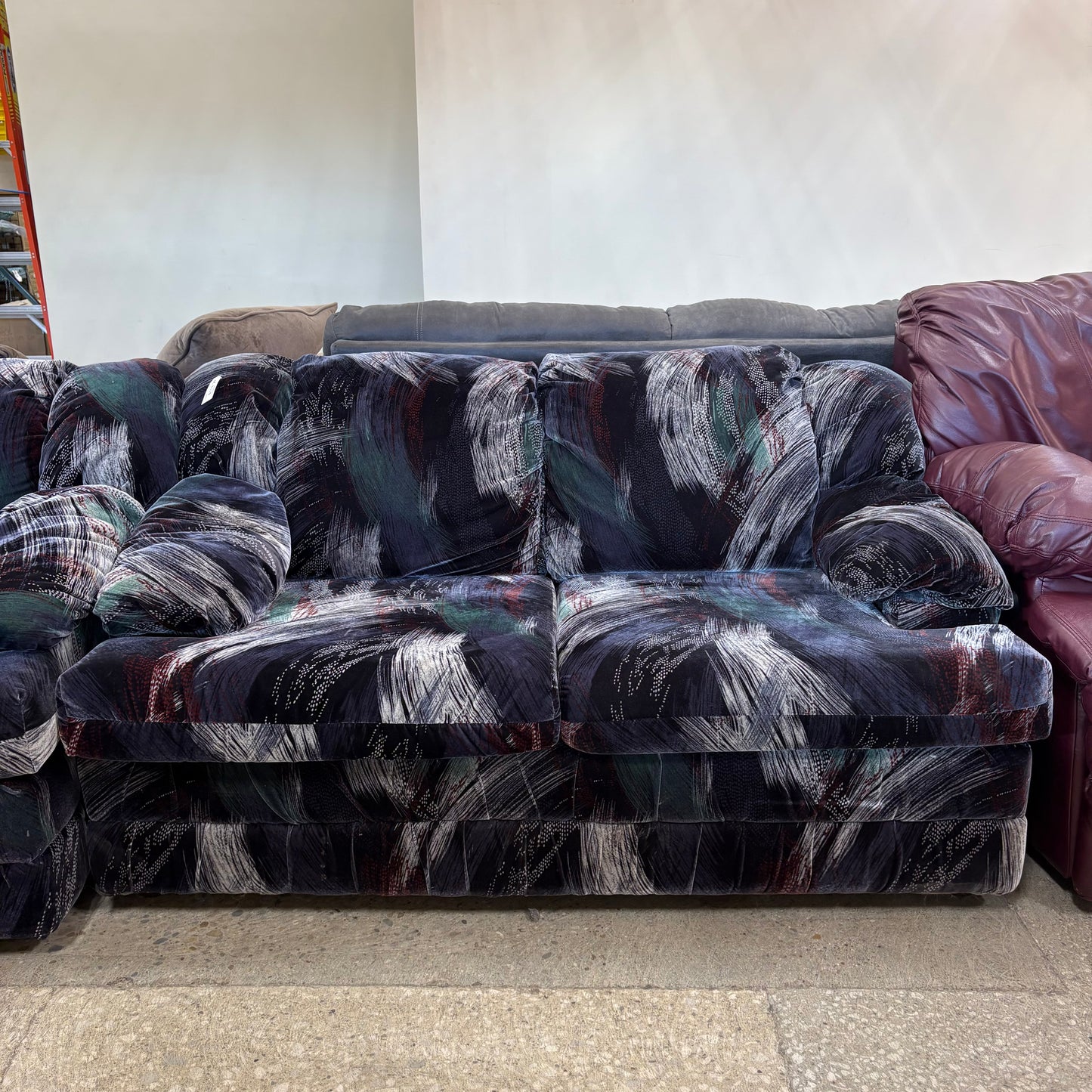 Vintage Black Velvet Loveseat