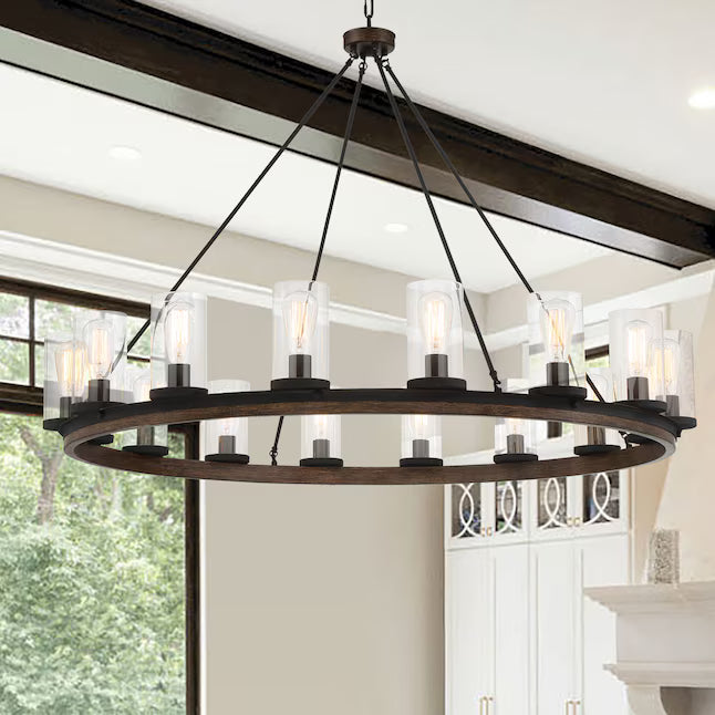 Walnut&MatteBlack12Light Chand