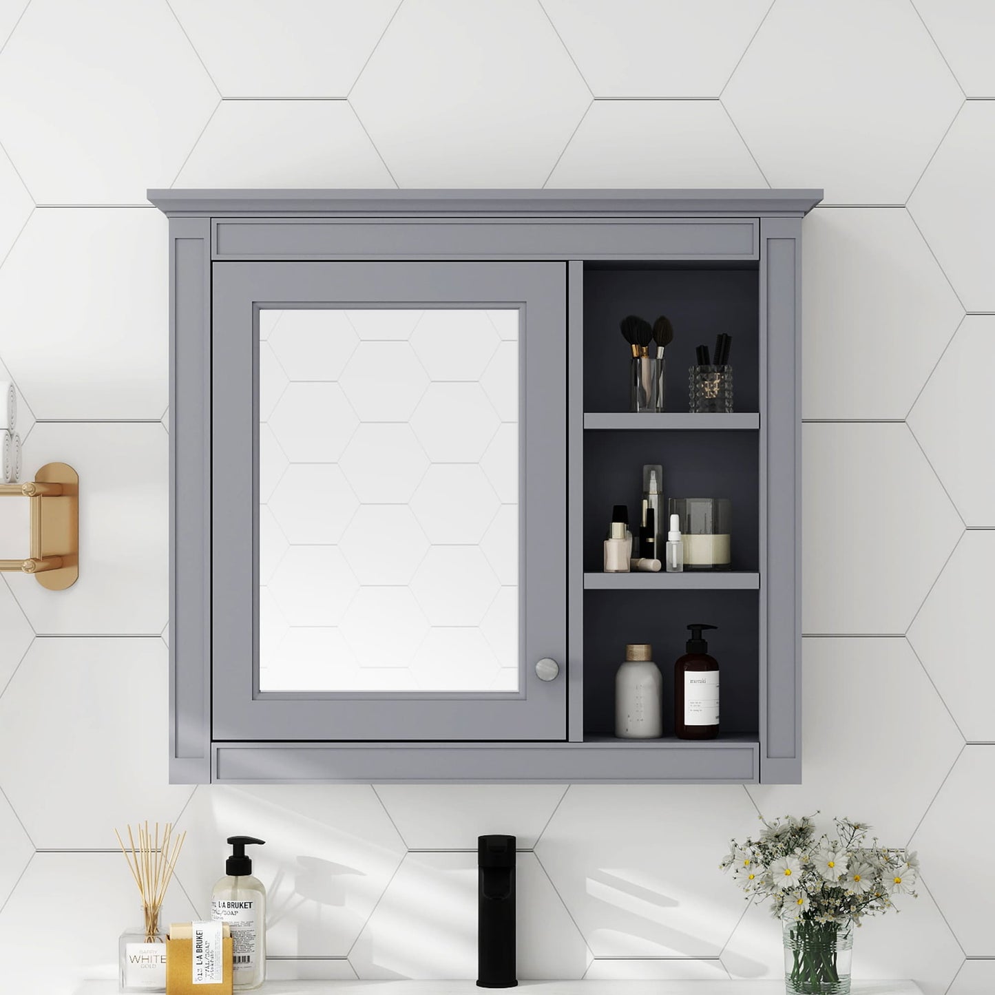 LOVMOR Grey Bath Wall Cabinet
