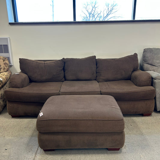 Brown Woven Couch & Ottoman