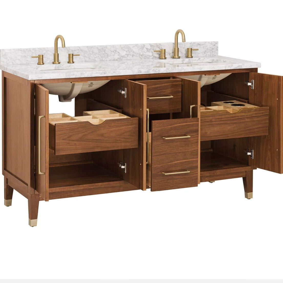 61" Walnut Vanity w/Marble Top