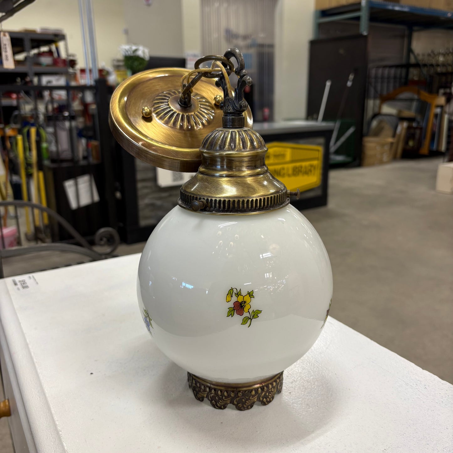 1970s MilkGlass Floral Pendant
