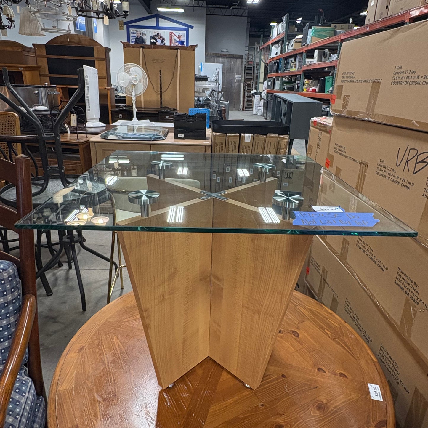 Wood End Table w/ Glass Top
