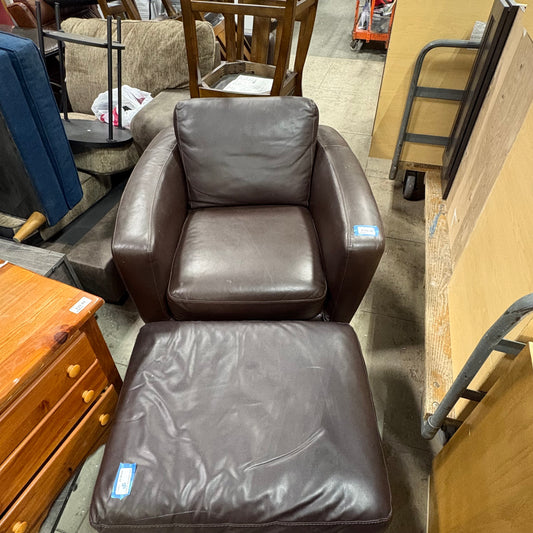 Brown Leather Chair w/ Ottoman
