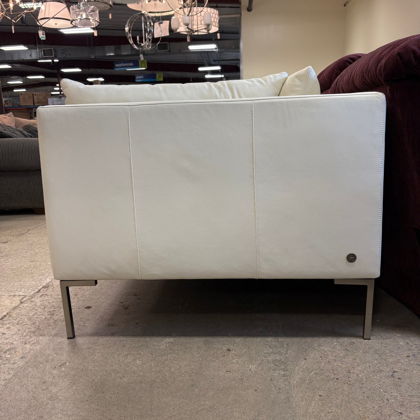 Cream Leather OpenEnd Loveseat