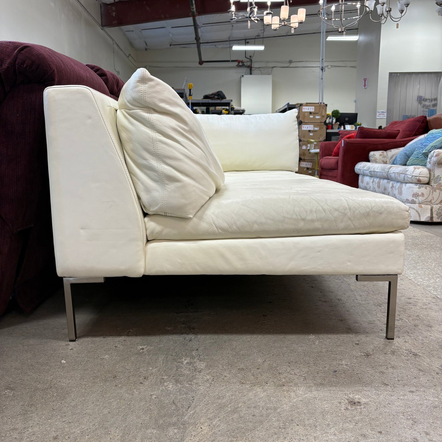Cream Leather OpenEnd Loveseat