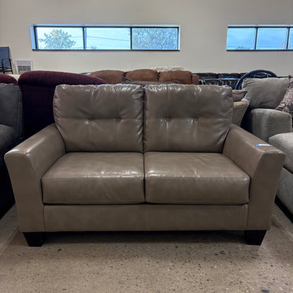 Beige Faux Leather Loveseat