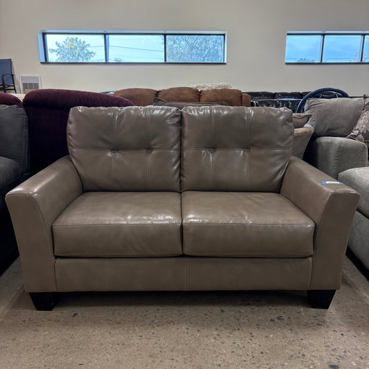 Beige Faux Leather Loveseat