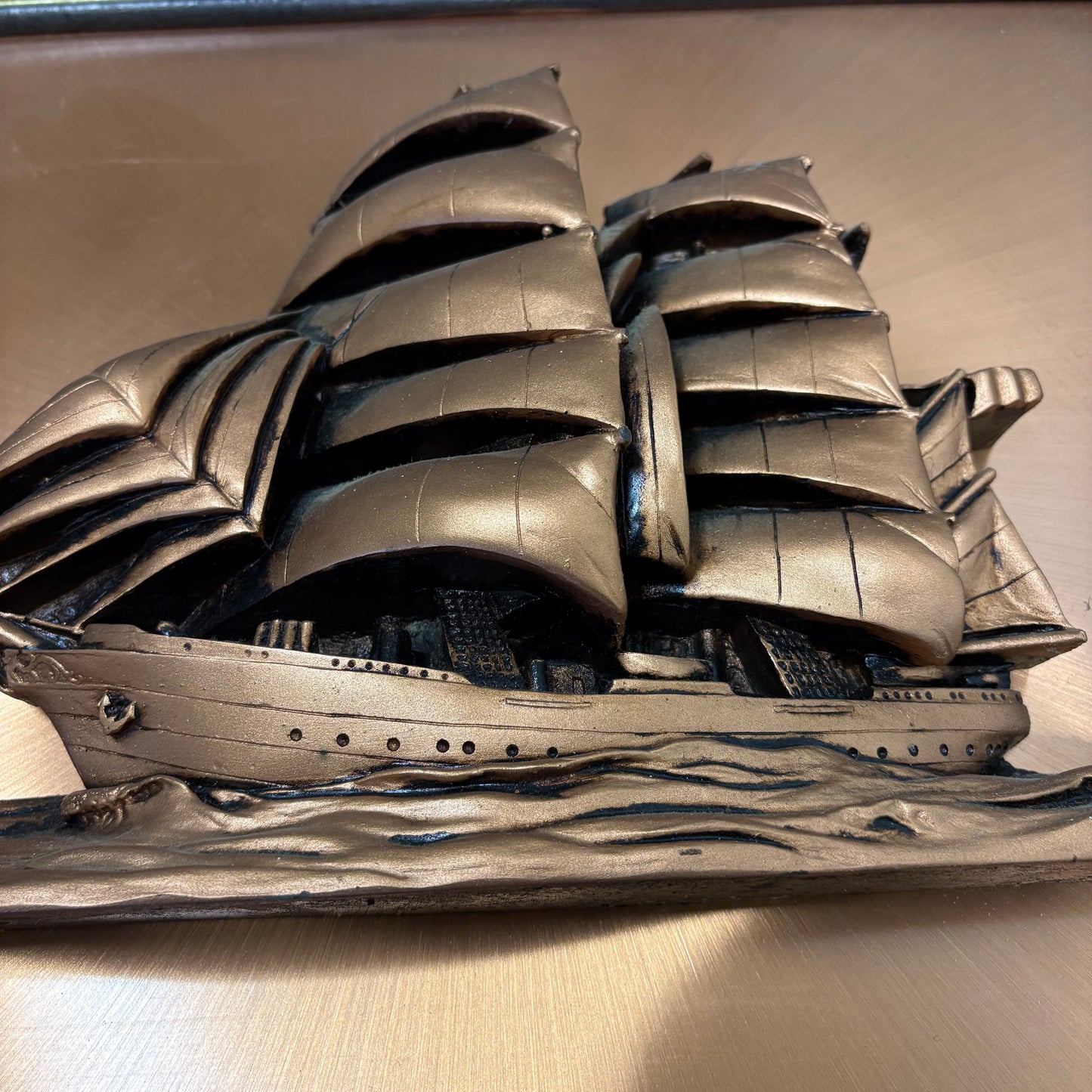 Framed Copper Ship Wall Art