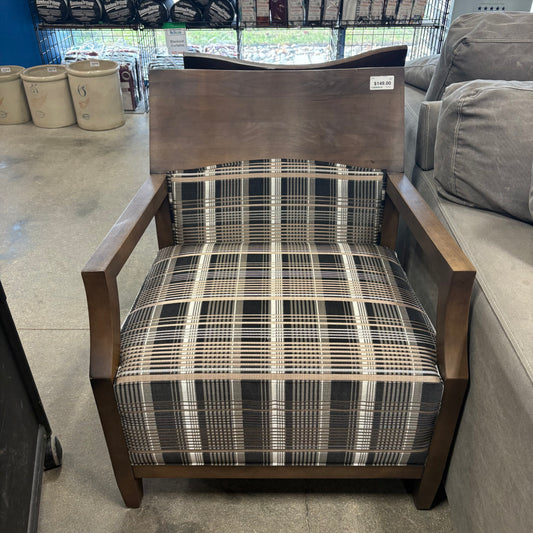 Plaid & Wood Accent Chair