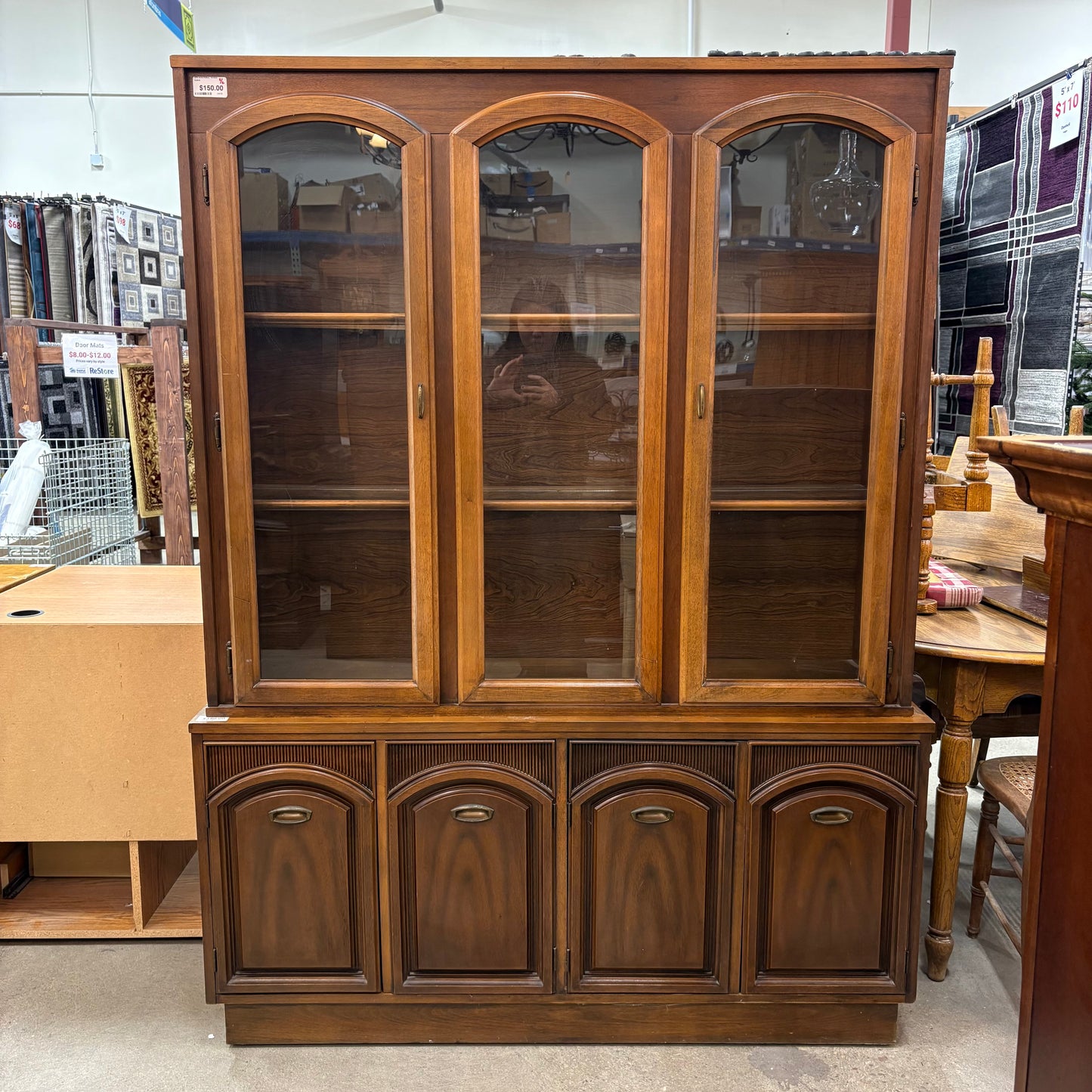 Vintage GlassDoor Walnut Hutch