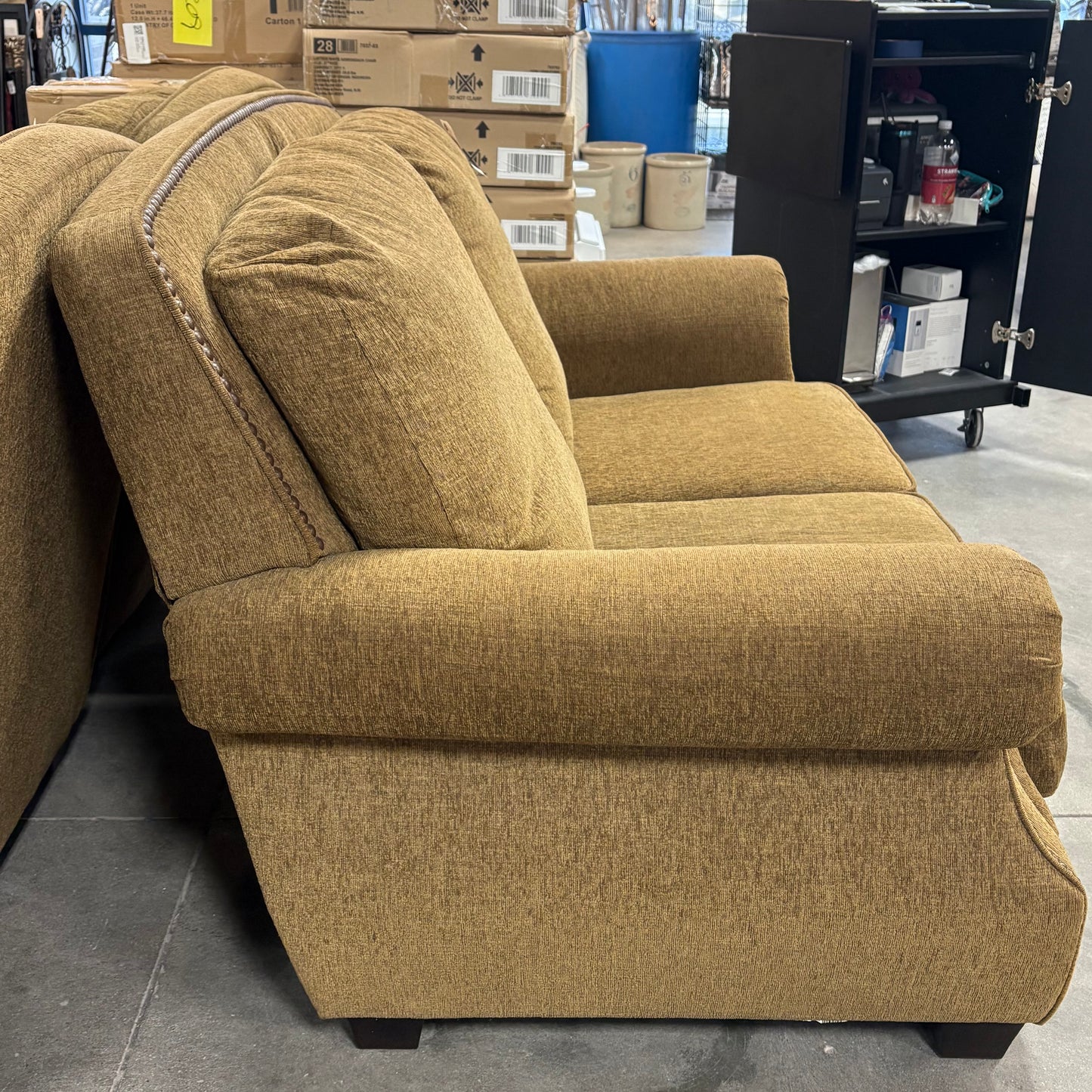 Nailhead Trim Brown Loveseat