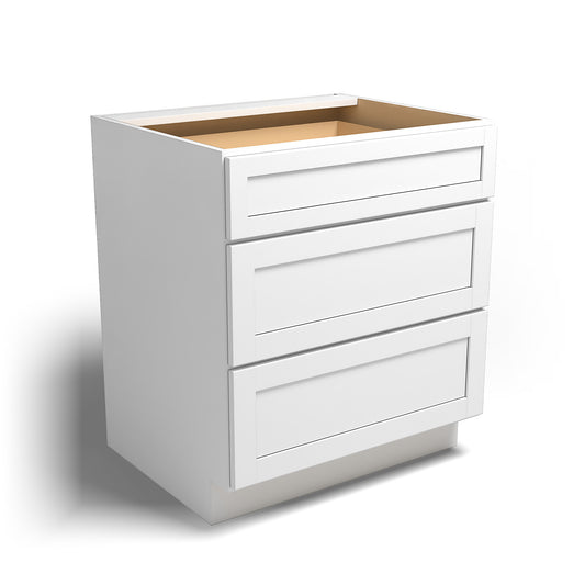 Special Order - 30" Drawer Base Cabinet with 3 Drawers Arcadia White Shaker - DB30 Arcadia White Base Cabinets GHI SPACW Special Order