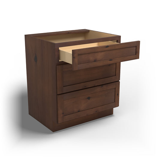 Special Order - 30" Drawer Base Cabinet 3 Drawers Rustic Walnut - DB30 Base Cabinets Drawer Bases GHI Rustic Walnut Special Order SPRWS
