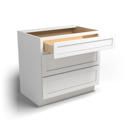 Special Order - 36" Drawer Base Cabinet with 3 Drawers Arcadia White Shaker - DB36