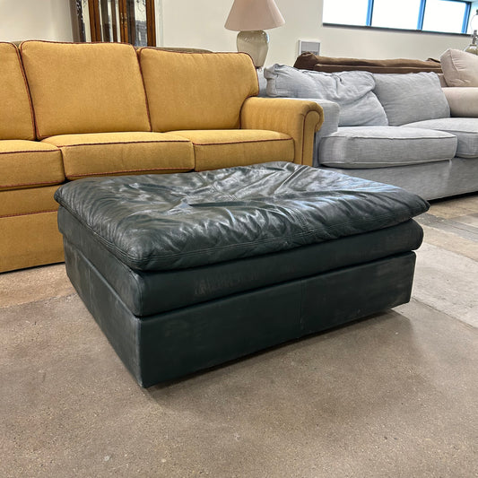 Dark Green Leather Ottoman